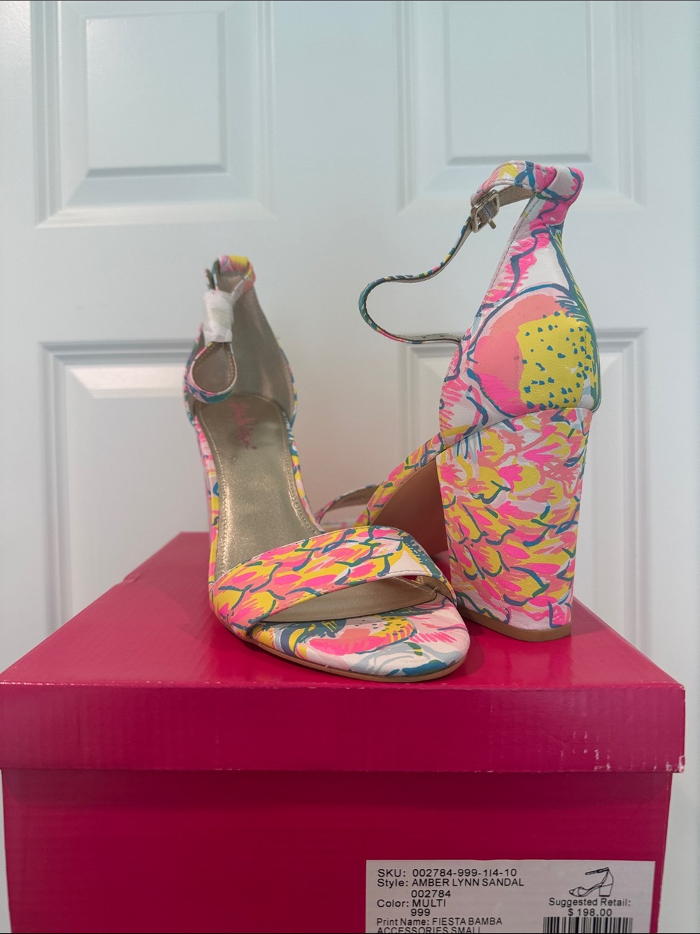 Lilly Pulitzer Pink & Yellow Floral Block Heel Sandals